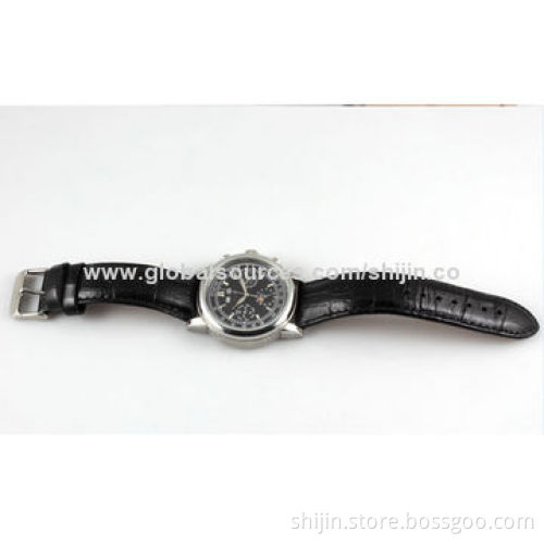 Stainless Steel Vogue Watch with Genuine Leather Band, for Men, Date, Chronograph